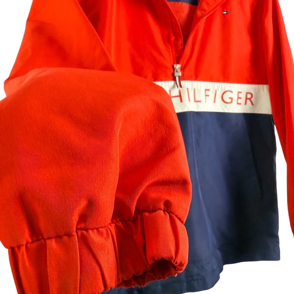 Tommy Hilfiger‎ Boys Red Navy Colorblock Hooded Windbreaker Jacket Large 16/18